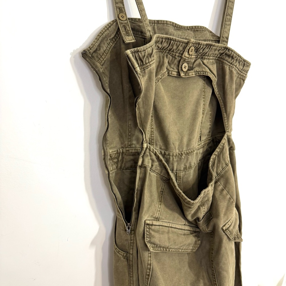 Free People Go West Utility Jumpsuit Army Sage Military Green Belted Fall Large - Picture 13 of 16